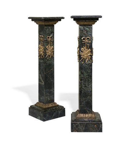 Pair of Continental Ormolu Mounted Green Pedestals - Old Europe Antique Home Furnishings