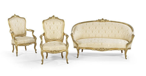 Charming Three-Piece Louis XV-Style Giltwood Parlor Suite early 1900s!! - Old Europe Antique Home Furnishings