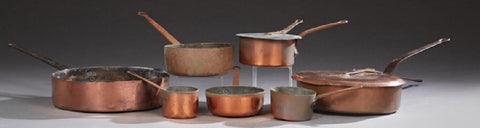 Group of Seven French Graduated Sauce Pans, 19th century ( 1800s ) - Old Europe Antique Home Furnishings