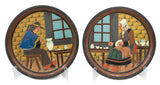 Antique Wood Plates, Hand Painted French Breton, Paul Fouillen, Four,1800s, Beautiful! - Old Europe Antique Home Furnishings