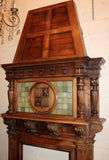 French fireplace mantel in walnut with armory on hood, 19th Century ( 1800s ) - Old Europe Antique Home Furnishings