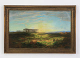 Painting, Antique,19th Century Oil on Canvas 'View of Paestum at Sunset', 55"w ( 1800s ) - Old Europe Antique Home Furnishings