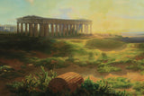 Painting, Antique,19th Century Oil on Canvas 'View of Paestum at Sunset', 55"w ( 1800s ) - Old Europe Antique Home Furnishings
