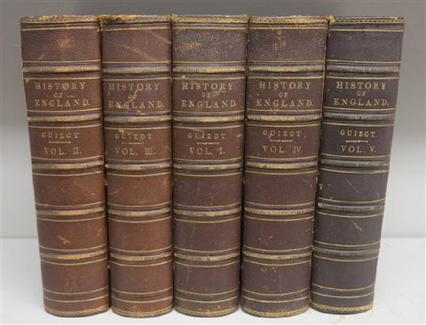 Antique Books, History Guizont, England, 5 Volumes, 1876, 19th Century ( 1800s ), NIce Collection!! - Old Europe Antique Home Furnishings