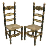 CHARMING PAIR OF SPANISH PARCEL GILT PAINTED SIDE CHAIRS!!! - Old Europe Antique Home Furnishings