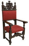 SPANISH RENAISSANCE REVIVAL OAK THRONE ARMCHAIR, 19th century ( 1800s ) - Old Europe Antique Home Furnishings