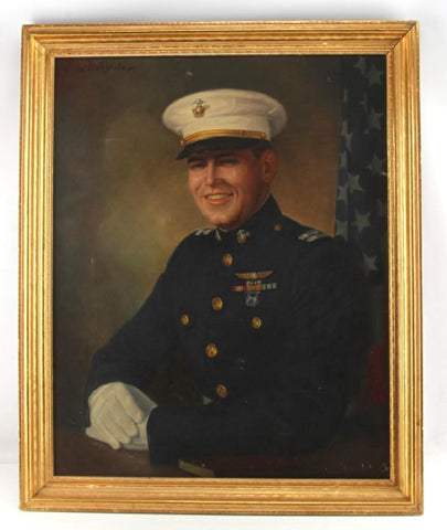 OIL ON CANVAS PAINTING OF A US MARINE CAPTAIN - Old Europe Antique Home Furnishings