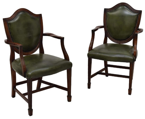 CHARMING PAIR OF  ENGLISH SHERATON STYLE LEATHER ARMCHAIRS, early 1900s!!! - Old Europe Antique Home Furnishings