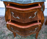 Antique Night Stands, Pair Baroque Revival Marble Top Bombe Chests, Beautiful! - Old Europe Antique Home Furnishings