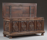 Handsome French Provincial Carved Walnut Coffer, early 19th century ( 1800s ) - Old Europe Antique Home Furnishings