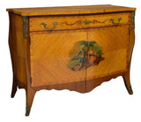 PAIR OF LOUIS XV STYLE WALNUT FIGURAL PAINTED COMMODES, antique - Old Europe Antique Home Furnishings