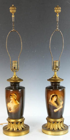 Gorgeous Pair of Old Royal Vienna Style Portrait Lamps!!! - Old Europe Antique Home Furnishings
