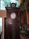 Handsome Antique Brittany Carved Oak Tall Case Clock, 19th Century!! - Old Europe Antique Home Furnishings