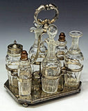 CHARMING VICTORIAN GLASS & SILVERPLATE TABLE CRUET SET, 19th Century ( 1800s )!!! - Old Europe Antique Home Furnishings