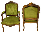 Chairs, Armchairs and Sidechairs, Green, French Louis XV Style Fauteuil, Charming Set of Four, Vintage/Antique - Old Europe Antique Home Furnishings