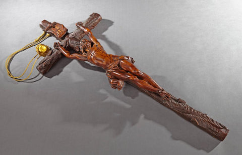 Large French Carved Wooden Wall Crucifix, late 19th century ( 1800s ) - Old Europe Antique Home Furnishings