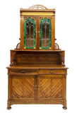 CONTINENTAL ART NOUVEAU STAINED GLASS SIDEBOARD, early 1900s - Old Europe Antique Home Furnishings