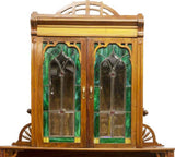 CONTINENTAL ART NOUVEAU STAINED GLASS SIDEBOARD, early 1900s - Old Europe Antique Home Furnishings