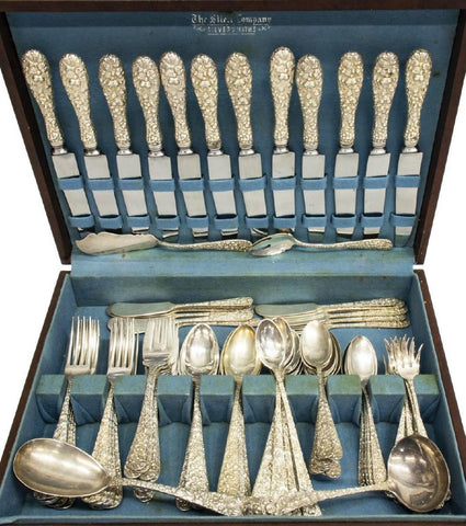 STEIFF ROSE STERLING SILVER FLATWARE SERVICE - Old Europe Antique Home Furnishings