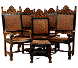 Antique Chairs, Dining Set of Six Renaissance Style Carved Walnut Dining, Handsome Vintage Chairs! - Old Europe Antique Home Furnishings