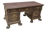 ITALIAN RENAISSANCE REVIVAL WALNUT PEDESTAL DESK, early 1900s - Old Europe Antique Home Furnishings