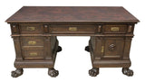 ITALIAN RENAISSANCE REVIVAL WALNUT PEDESTAL DESK, early 1900s - Old Europe Antique Home Furnishings