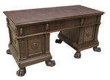 ITALIAN RENAISSANCE REVIVAL WALNUT PEDESTAL DESK, early 1900s - Old Europe Antique Home Furnishings