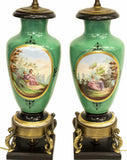 Lamps, Table, Porcelain, Vase, Hand Painted Sevres Style, Stunning! - Old Europe Antique Home Furnishings