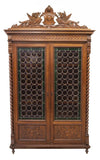 Antique Bookcase, Henri II Style Leaded Bullseye Glass, 19th C. 1800s) Gorgeous! - Old Europe Antique Home Furnishings