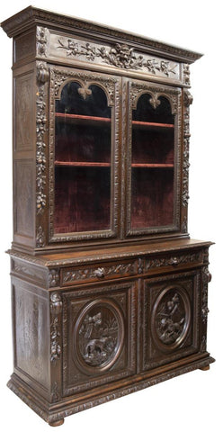FRENCH HENRI II STYLE CARVED OAK SIDEBOARD / Bookcase 19th century ( 1800s ) - Old Europe Antique Home Furnishings