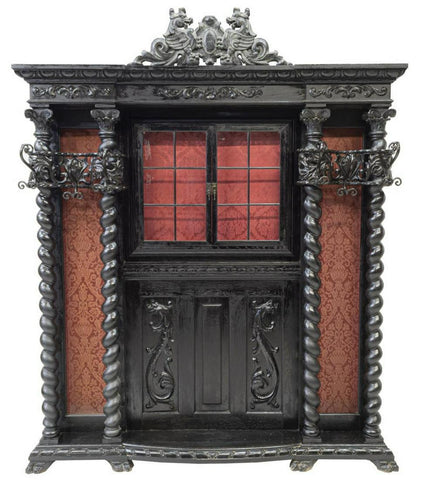 SPANISH RENAISSANCE REVIVAL EBONIZED OAK HALL TREE - Old Europe Antique Home Furnishings