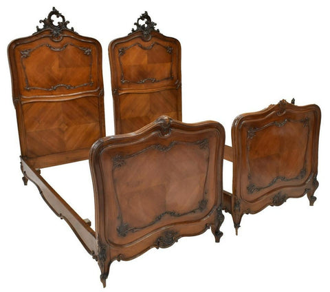 Antique Beds, Pair, Italian Louis XV Style Carved Beds, Early 1900s, Charming!! - Old Europe Antique Home Furnishings