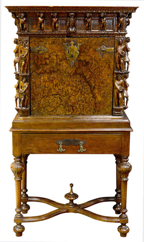 An Italian Baroque walnut collector's cabinet on stand - Old Europe Antique Home Furnishings