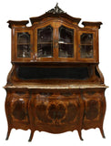 Sideboard, Bombe Display Cabinet, Fine Italian Marquetry, Early 1900's, - Old Europe Antique Home Furnishings
