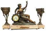 Antique Mantel Clock, French Figural Marble Mantel Clock & Garnitures, Gorgeous! - Old Europe Antique Home Furnishings