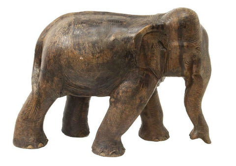 Antique Figure, Wood Elephant, Unique Carving, Great for a Man Cave, 23.5 Ins! - Old Europe Antique Home Furnishings