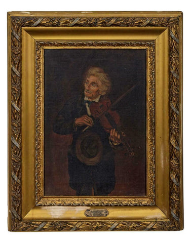 Painting, Oil, Canvas, "A Fiddle Player," (Early 20th Century), 1900's!! - Old Europe Antique Home Furnishings