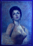 Portrait of Gina Lollobrigida, Starlet, Oil, by Gina Allesandro Galbier, 1956!! - Old Europe Antique Home Furnishings