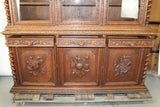Antique Bookcase, French, Louis XIII, 3 Door, Oak, Barley Twist, Columns, 1800s! - Old Europe Antique Home Furnishings