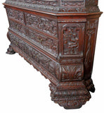 Antique Bookcase, Ornate Highly Carved Wooden Bookcase W / Glass Doors, 1800's - Old Europe Antique Home Furnishings