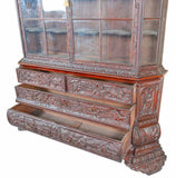 Antique Bookcase, Ornate Highly Carved Wooden Bookcase W / Glass Doors, 1800's - Old Europe Antique Home Furnishings