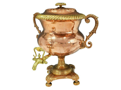 Antique Urn, Copper & Brass Samovar, English, Hot Water, Beautiful Collectible! - Old Europe Antique Home Furnishings