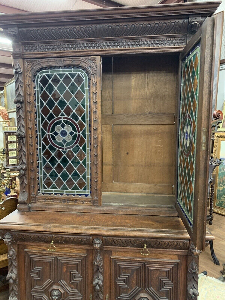 Antique Sideboard, Buffet Server, Dutch Stained Glass Sideboard
