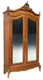 Antique Armoire Louis XV Style Walnut Mirrored, Crest, Two Door, Early 1900s!! - Old Europe Antique Home Furnishings
