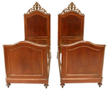 Antique Beds, Italian, Pair, Italian Paneled Walnut Beds, Carved Crest, 1800's! - Old Europe Antique Home Furnishings