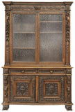 Antique Bookcase Italian Renaissance Revival, Carved, Walnut, Glazed Doors,1800s - Old Europe Antique Home Furnishings