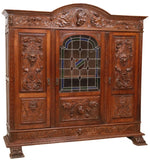 Antique Bookcase, Carved, Spanish Renaissance Revival, Cornice, Crest, 1800s!! - Old Europe Antique Home Furnishings