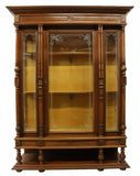 Antique Bookcase, Etched Glass French Henri II Style, Walnut, 1800's, Handsome! - Old Europe Antique Home Furnishings