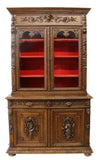 Antique Bookcase, French Henri II Style Carved Oak Stepback, Display,1800's!! - Old Europe Antique Home Furnishings