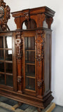 Antique Bookcase, French Renaissance with Clock, Glass Paned Doors, 1800s!! - Old Europe Antique Home Furnishings